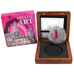 2015 Niue $2 2oz Mysteries of Hogwarts Crystal Art Coin struck in an antique finish with agate cryst
