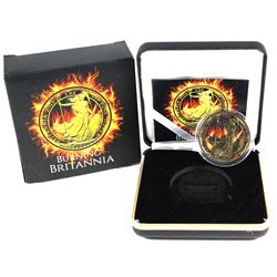 2015 Great Britain 2 Pound 1oz Fine Silver "Burning Britannia" with selective 24K Gold plating and B