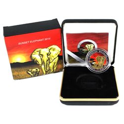 2015 Republic of Somalia 100 Shillings, 1oz Fine Silver "Sunset Elephant" with selective 24K gold pl