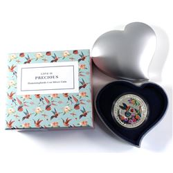 2016 Niue $2 Love Is Precious - Hummingbirds 1oz Fine Silver Coloured Coin with Heart Shaped Cubic Z