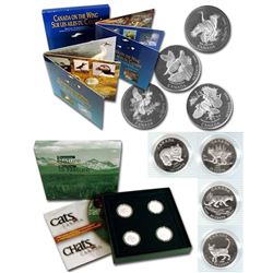 1995 Birds of Canada & 1999 Cats of Canada 50-cent 4-coin Sterling Silver Sets (Outer sleeves contai