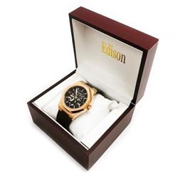 Mens Edison Brushed Copper Finish & Genuine Leather Band Skeleton Watch