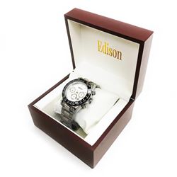 Edison Stainless Steel Gloss Finish & Stainless Steel Link Chronograph Watch