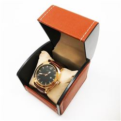 Mens L.A Banus Rose Gold Gloss Finish & Genuine Leather Band Watch