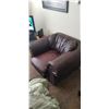 Image 1 : BROWN LEATHER CHAIR, 23' INSIGNIA TV WITH STAND, AND PICTURE OF PIER