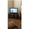Image 2 : BROWN LEATHER CHAIR, 23' INSIGNIA TV WITH STAND, AND PICTURE OF PIER
