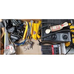 ASSORTED HEADLAMPS, BOX CUTTERS, TAPE MEASURES..