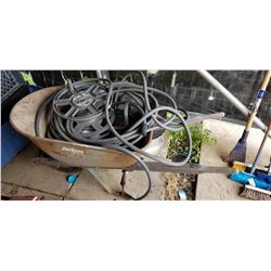 GARDEN HOSE, REEL AND WHEEL BARROW