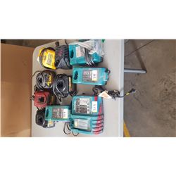 QUANTITY OF MAKITA, BOSCH, AND DEWALT  7.5 TO 18V CHARGERS