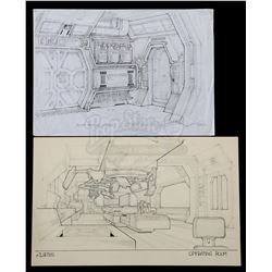 Lot #22 - ALIENS (1986) - Hand-Drawn Ron Cobb Colony Air Lock and Operating Room Concept Sketches