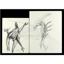 Lot #32 - ALIEN3 (1992) - Pair of Hand-Drawn Runner Concept Sketches by Tom Woodruff, Jr. and Alec G