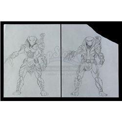 Lot #44 - AVP: ALIEN VS PREDATOR (2004) - Pair of Hand-Drawn Yautja Armor Concept Drawings