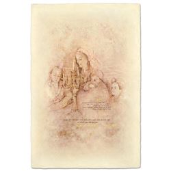 Brachi Horen, "Hadlakat Nerot Shabt" Hand-Embellished Mixed Media with Goldleaf, Hand Signed with Ce