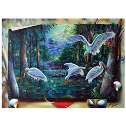 Ferjo, "Wading Spot" Original Painting on Canvas, Hand Signed with Letter of Authenticity.