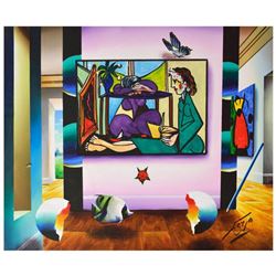 Ferjo, "Picasso Girl Writing" Original Painting on Canvas, Hand Signed with Letter of Authenticity.