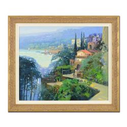 Ming Feng, "Chateau On the Hill" Framed Original Oil Painting on Canvas, Hand Signed with Letter of 