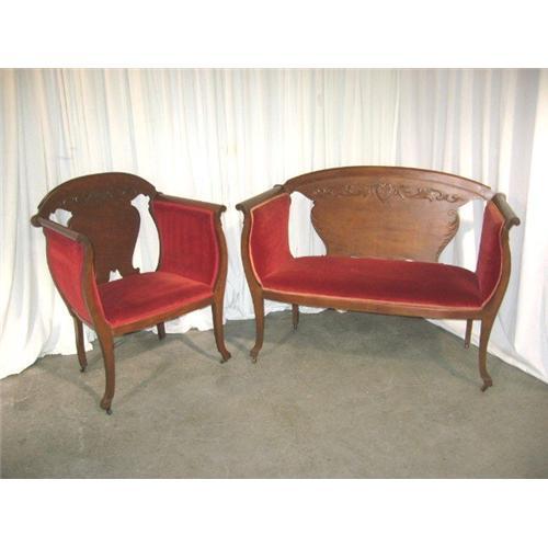 Antique 2 Piece Parlor Set, Settee, And Chair, 1052650
