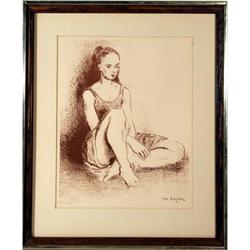 Moses Soyer Framed Lithograph, Ballet Dancer #1060333