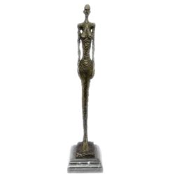 Standing Tall Girl Gia Stick Figurine Bronze Sculpture Marble Base Statue Decor
