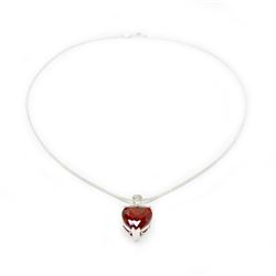 Natural Heart Fire Red Garnet Gemstone Necklace Pendant On 925 Silver Plated Snake Link Chain