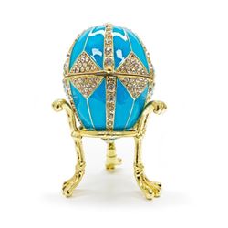 3.15â€ Crystal Rhombus on Blue Enamel Royal Inspired Russian Egg