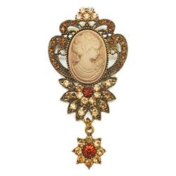 Ladies Bejewelled & Dangling Rhinestone Silhouetted Cameo Brooch