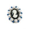 Image 1 : Blue Rhinestone And White Pearl Cameo Broach