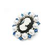 Image 3 : Blue Rhinestone And White Pearl Cameo Broach