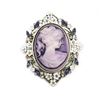 Image 2 : Purple Semi-Precious Floral Cameo Broach Silhouette Of