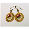 Image 1 : Ladies Vintage Hand Painted Floral Earrings Mounted In 18K Gold Plated Backing