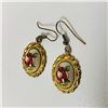 Image 2 : Ladies Vintage Hand Painted Floral Earrings Mounted In 18K Gold Plated Backing