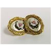 Image 1 : Ladies Vintage Hand Crafted Porcelain Earrings Mounted On Mother Of Pearl, With An 18K Gold Plated B