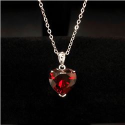 Natural Heart Fire Red Garnet Gemstone Necklace Pendant On 925 Silver Plated Snake Link Chain