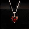 Image 1 : Natural Heart Fire Red Garnet Gemstone Necklace Pendant On 925 Silver Plated Snake Link Chain
