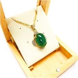 Large Ladies 3.12ct Oval Cut Canadian Jade Necklace in 18K Gold Plated Floral Mount