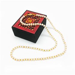Asian White Jade Necklace 14k Gold Plated Clasp With Chinese Window Shade Box