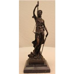 Bronze Marble Statue Lady Justice Scales Goddess Lawyer Sculpture Figurine Deco