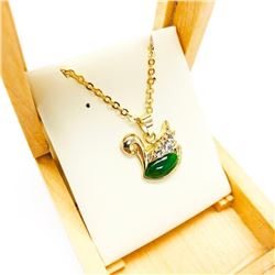 Majestic Ladies .32ct Oval Cut Canadian Jade Necklace in 18K Gold Plated Swan Mount
