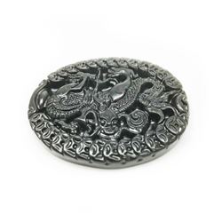 Asian Green Jade Carved Dragon Medallion
