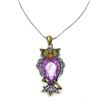 Image 1 : Bejeweled Purple Rhinestone Enchanted Owl Pendant Paired With Necklace Marked 18KGP