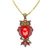 Image 1 : Bejeweled Red Rhinestone Enchanted Owl Pendant Paired With Necklace Marked 18KGP