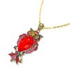 Image 2 : Bejeweled Red Rhinestone Enchanted Owl Pendant Paired With Necklace Marked 18KGP