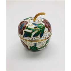 Asian Cloisonne & Enameled Floral Decorated Apple with Lid