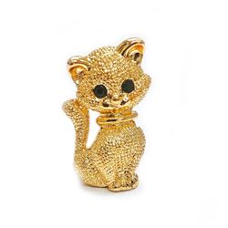 Ladies Gold Tone Cat Brooch With Bejeweled Eyes