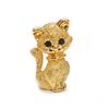Image 1 : Ladies Gold Tone Cat Brooch With Bejeweled Eyes