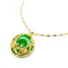 Image 2 : Chinese Green Jade Dragon And Phoenix Paired With An 18 Karat Gold Plated Necklace