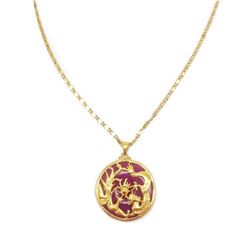 Chinese Purple Jade Dragon And The Phoenix Pendant Paired With 18KGP Marked Necklace