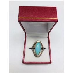Ladies Turquoise Stone Ring With 925 Sterling Silver Band