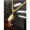 Image 2 : Ladies Red Jade Pixiu Pendant On 24K Gold Filled Chain