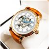 Image 2 : Edison Rose Gold Gloss Finish & Genuine Leather band Skeleton Watch